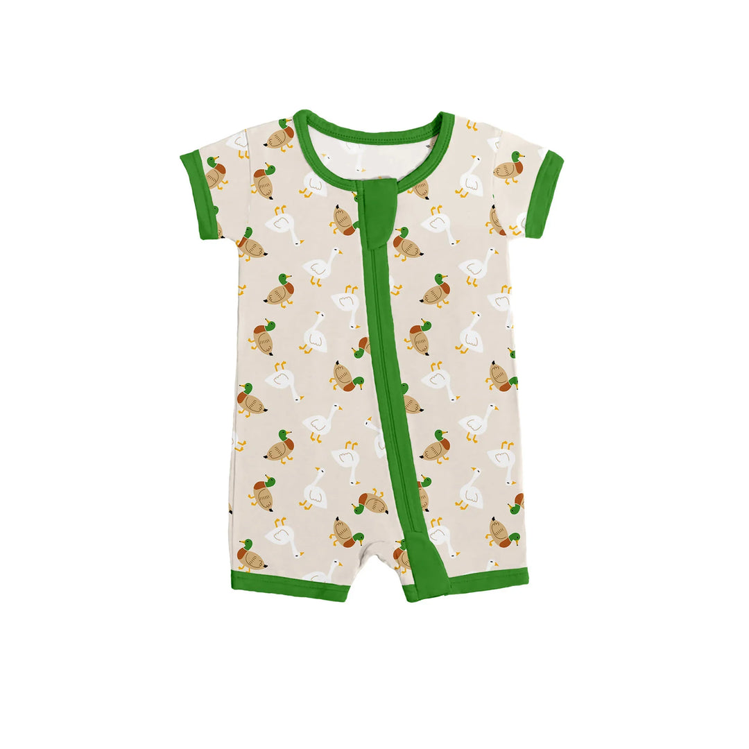 Geese and Ducks Shorty Zippered Romper , Geese and Ducks Shorty Zippered Romper - 0-3M