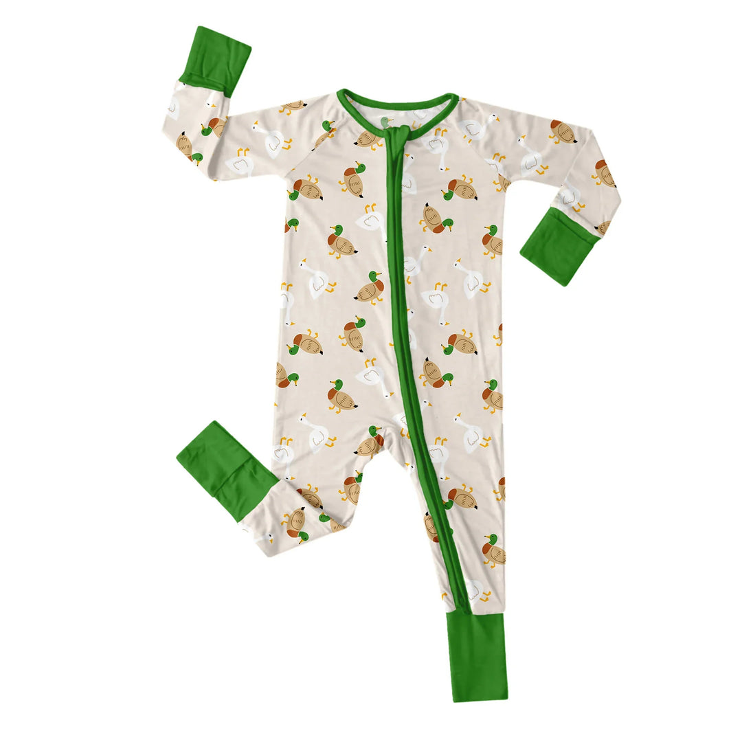 Geese and Ducks Convertible Zippered Romper , Geese and Ducks Convertible Zippered Romper - Newborn