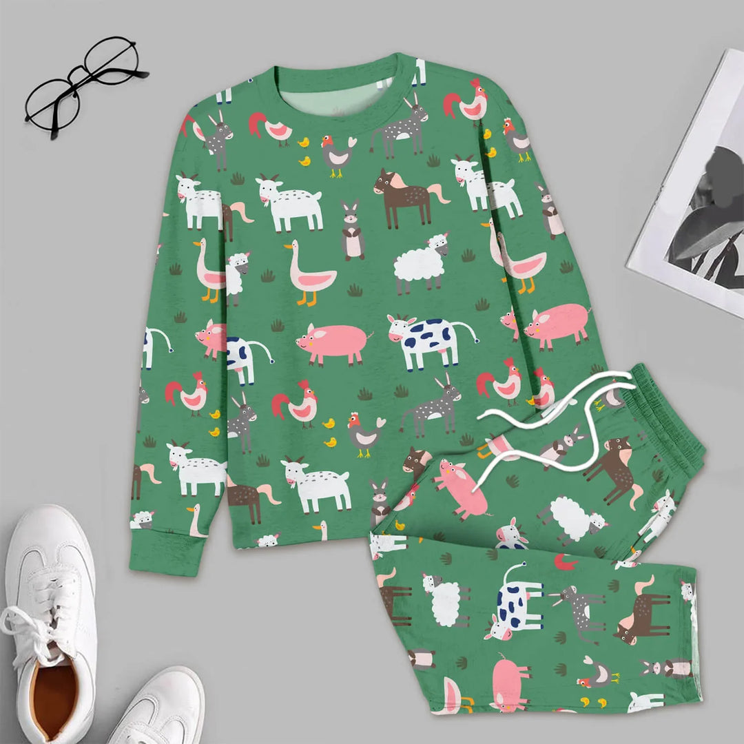 Green Farm Animals Men's Pajama Set , Green Farm Animals Men's Pajama Set - XS