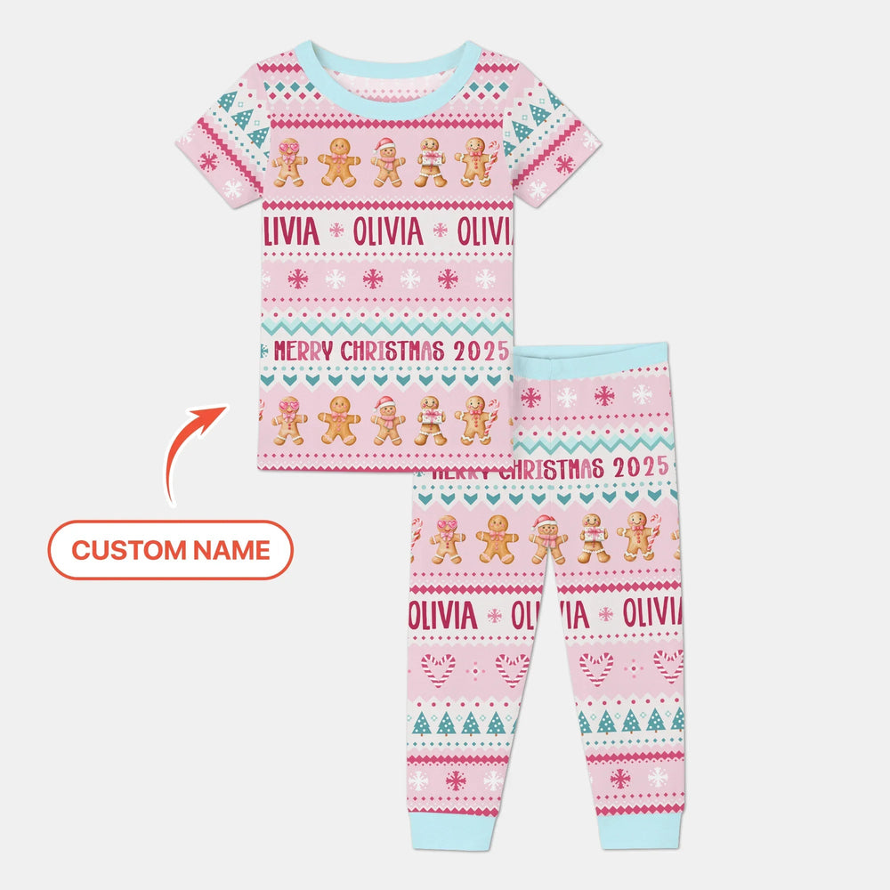 Ginger bread the Pink Custom Name Two Piece Short Sleeve Pajama Set - Zumbamboo