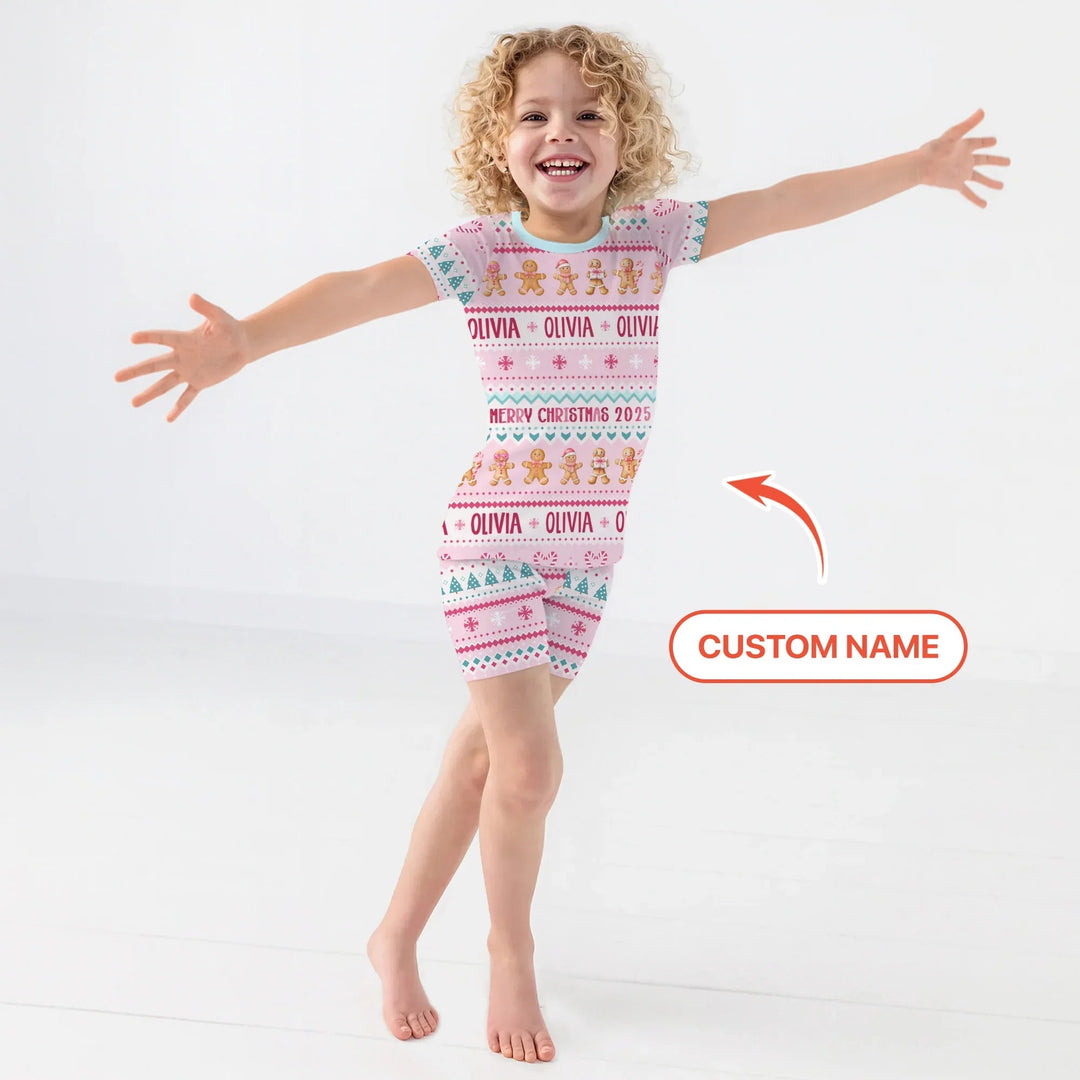 Gingerbread the Pink Custom Name Two Piece Short Sleeve Shorts Pajama Set - Zumbamboo