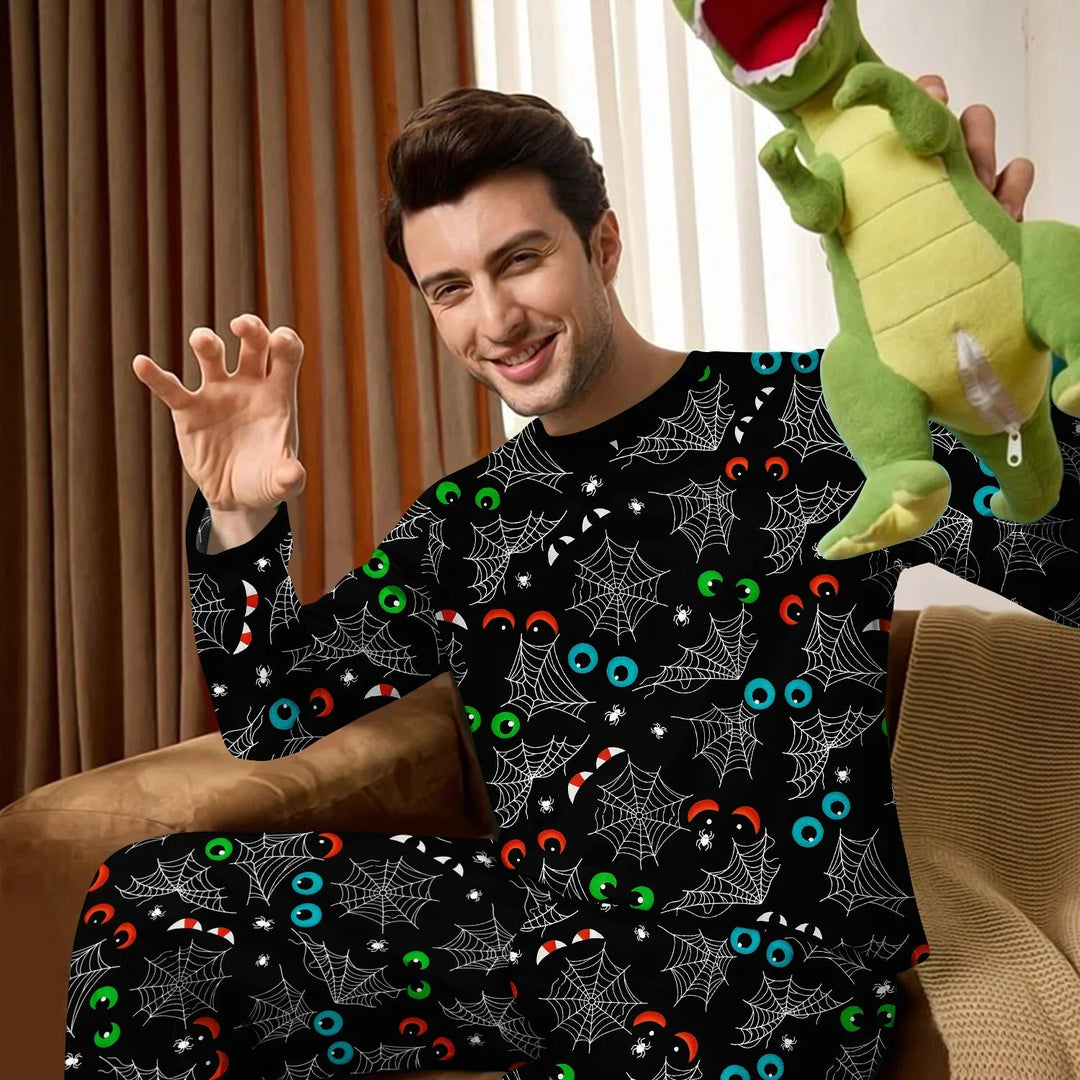 Glow In The Dark Creepy Spiderweb Men's Pajama Set - Zumbamboo