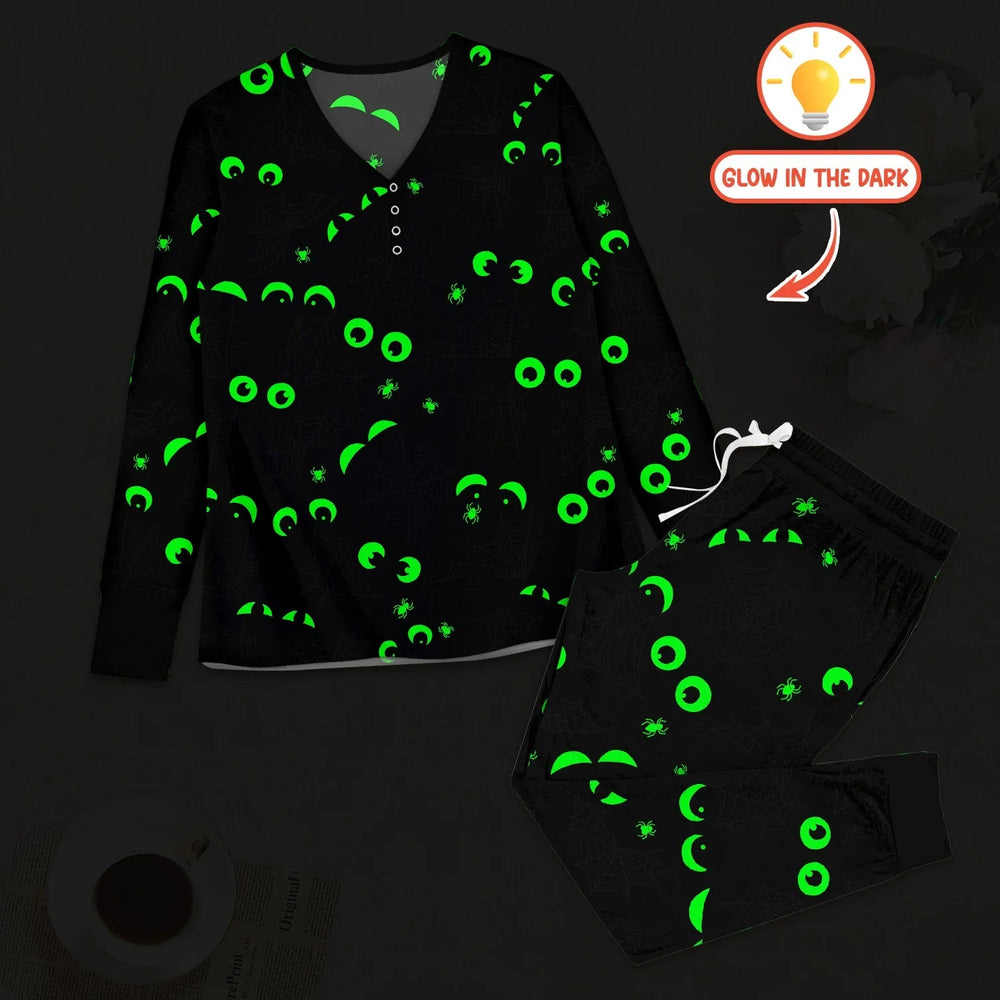 Glow In The Dark Creepy Spiderweb Women Pajama Set - Zumbamboo