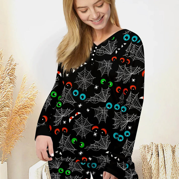 Glow In The Dark Creepy Spiderweb Women Pajama Set - Zumbamboo