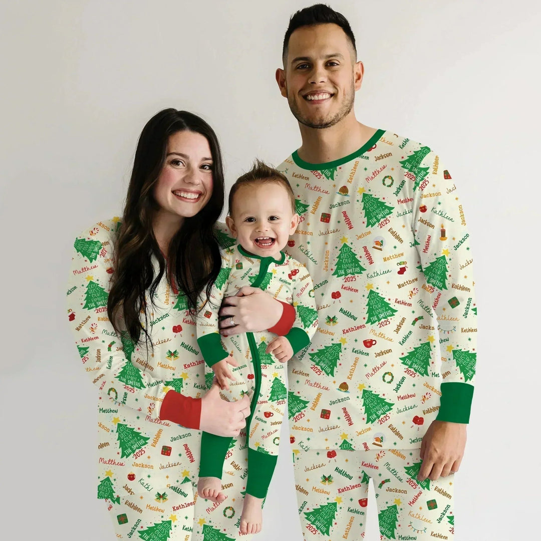 God Bless Our Family Custom Name Two Piece Long Sleeve Pajama Set - Zumbamboo