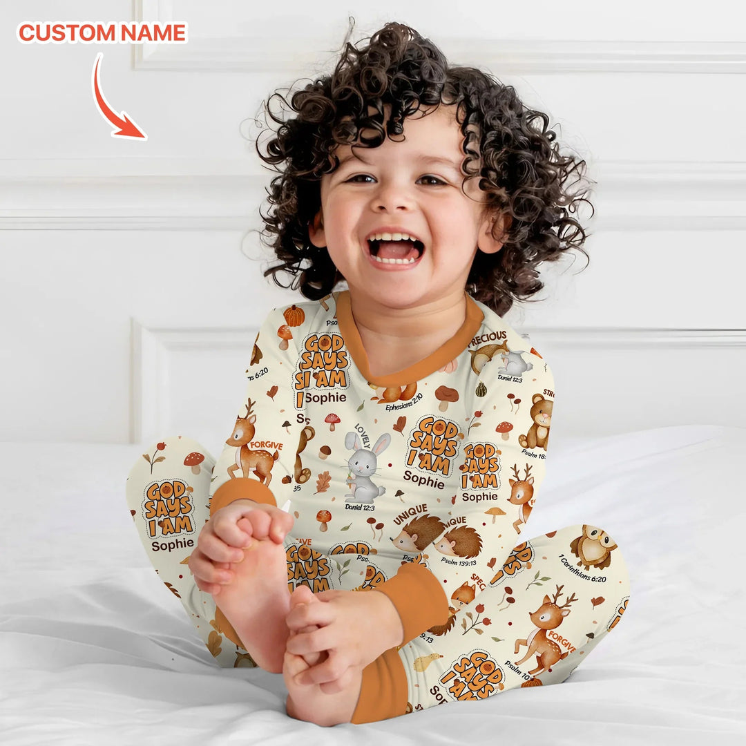 God Says I Am Autumn Faith Two Piece Long Sleeve Pajama Set - Zumbamboo
