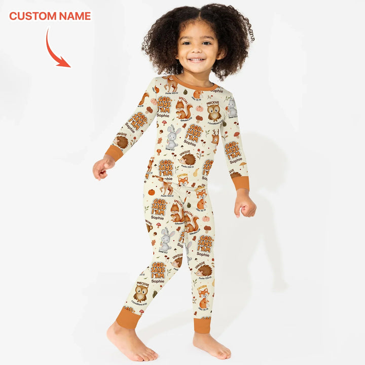 God Says I Am Autumn Faith Two Piece Long Sleeve Pajama Set - Zumbamboo