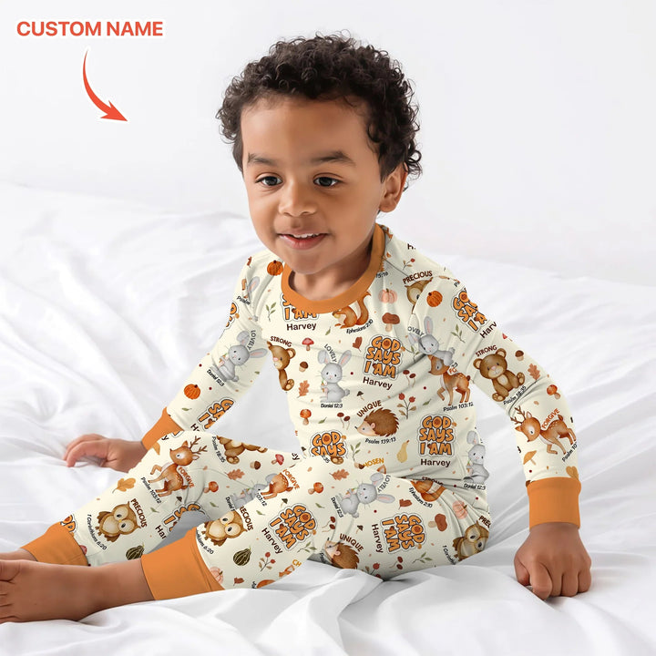 God Says I Am Autumn Faith Two Piece Long Sleeve Pajama Set - Zumbamboo