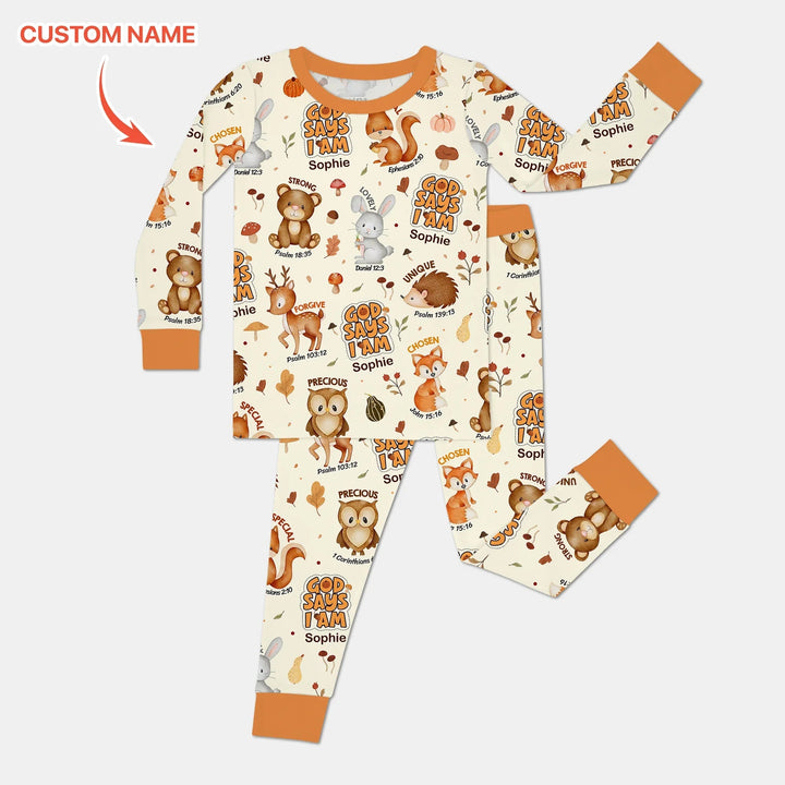 God Says I Am Autumn Faith Two Piece Long Sleeve Pajama Set - Zumbamboo