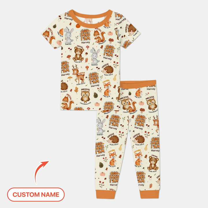 God Says I Am Autumn Faith Two Piece Short Sleeve Pajama Set - Zumbamboo