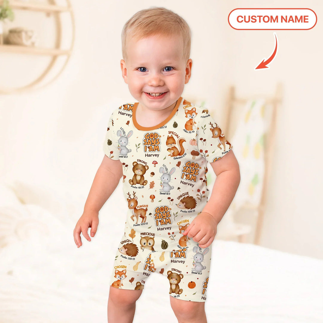 God Says I Am Autumn Faith Two Piece Short Sleeve Shorts Pajama Set - Zumbamboo