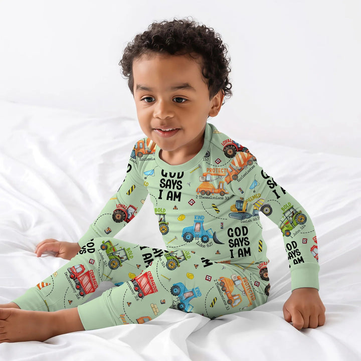 God Says I Am Boy Two Piece Long Sleeve Pajama Set - Zumbamboo