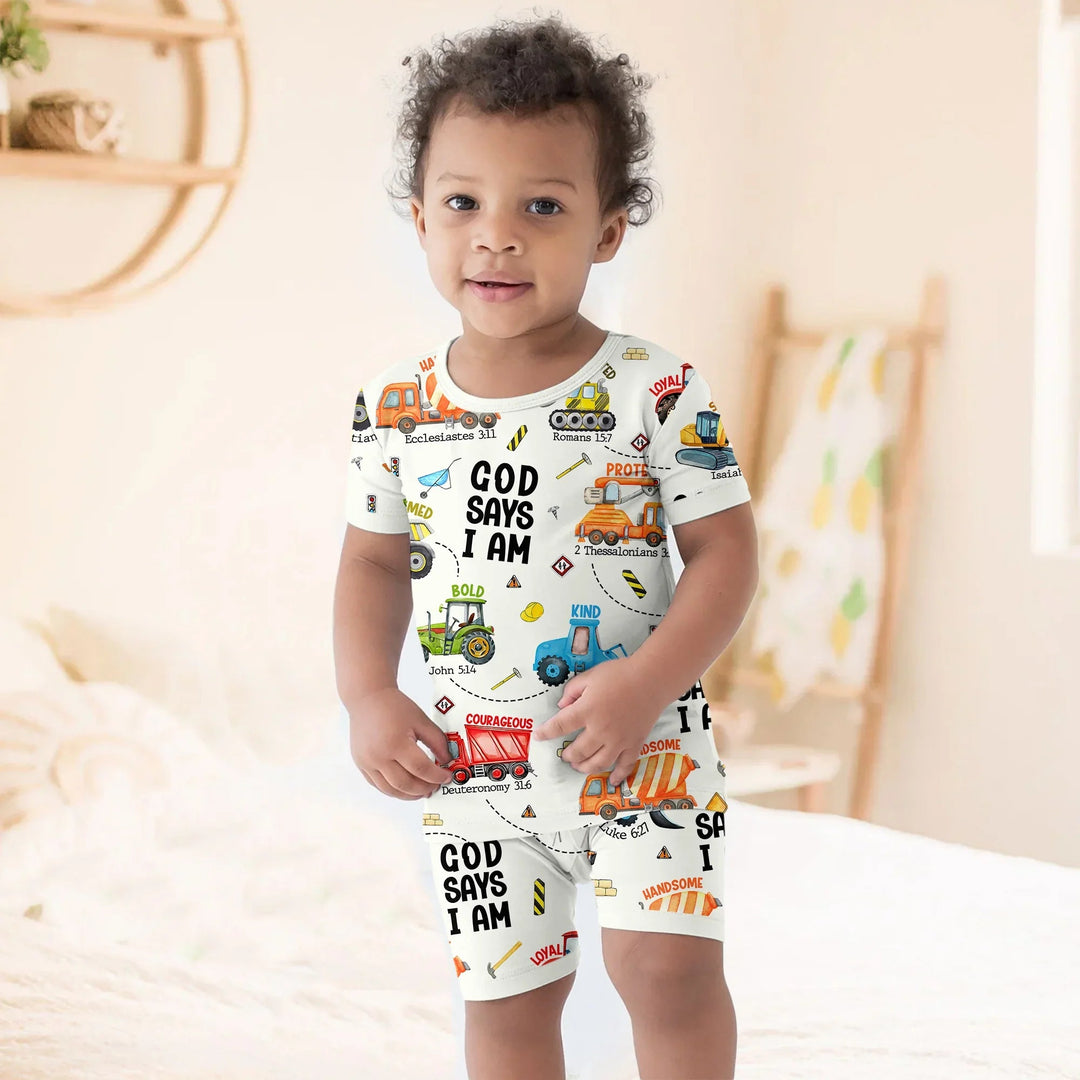 God Says I Am Boy Two Piece Short Sleeve Shorts Pajama Set - Zumbamboo