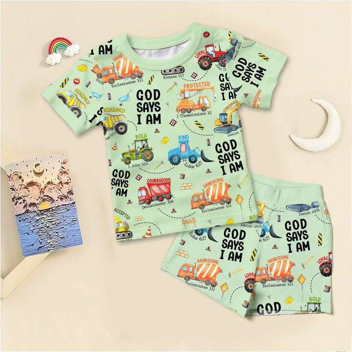 God Says I Am Boy Two Piece Short Sleeve Shorts Pajama Set - Zumbamboo