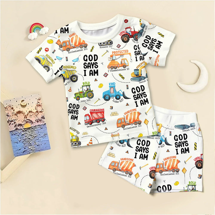 God Says I Am Boy Two Piece Short Sleeve Shorts Pajama Set - Zumbamboo