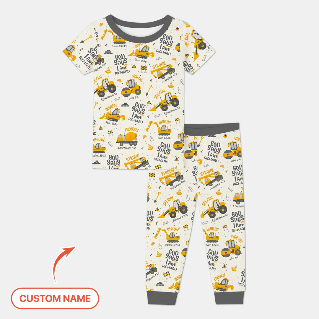 God Says I Am Custom Name Boy Two Piece Short Sleeve Pajama Set - Zumbamboo