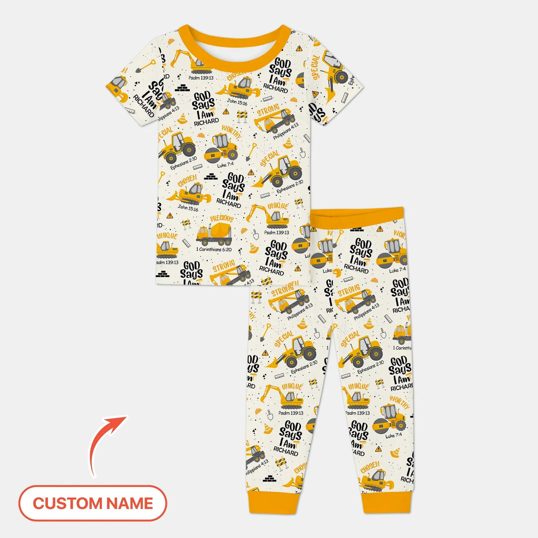 God Says I Am Custom Name Boy Two Piece Short Sleeve Pajama Set - Zumbamboo