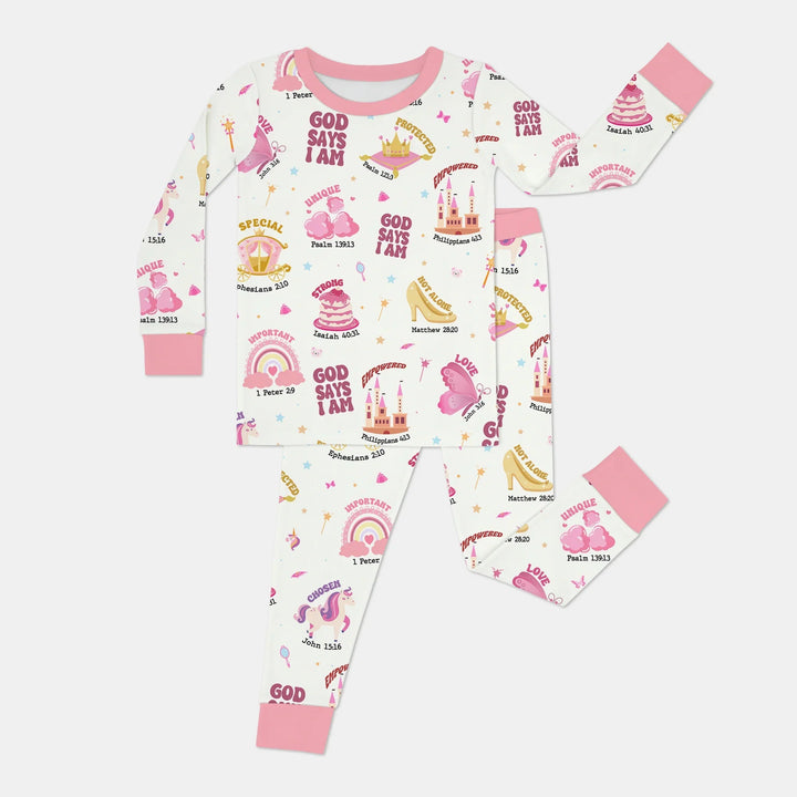 God Says I Am Girl Two Piece Long Sleeve Pajama Set - Zumbamboo