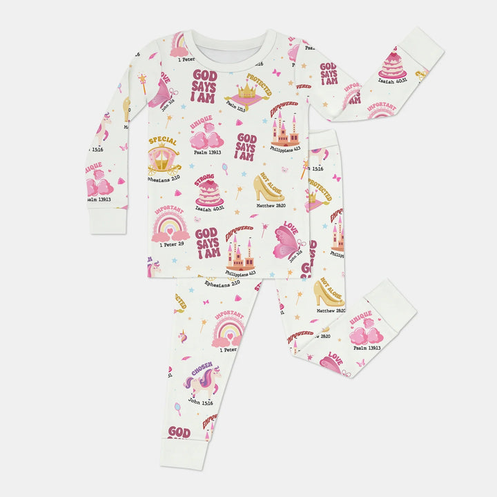 God Says I Am Girl Two Piece Long Sleeve Pajama Set - Zumbamboo