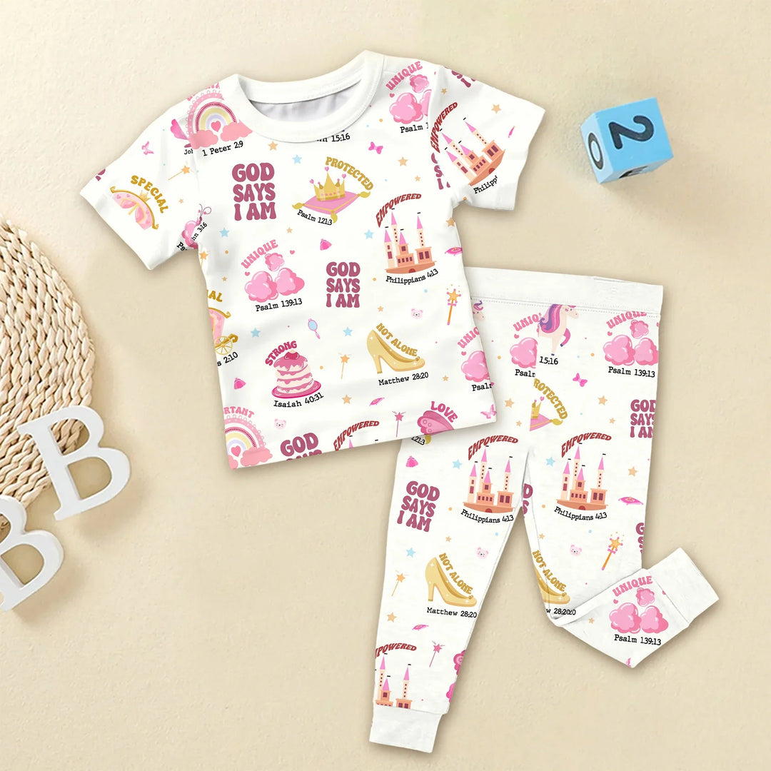 God Says I Am Girl Two Piece Short Sleeve Pajama Set - Zumbamboo