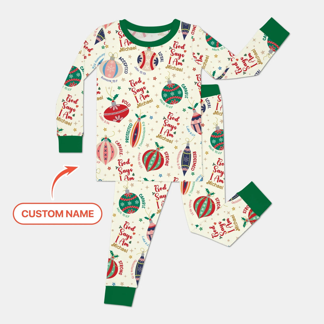 God Says I Am Joyful Christmas Two Piece Long Sleeve Pajama Set - Zumbamboo