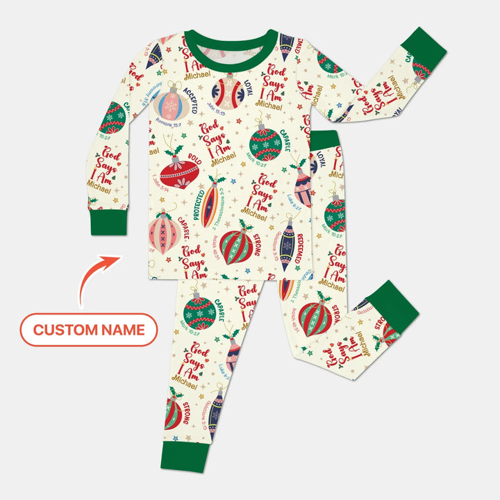 God Says I Am Joyful Christmas Two Piece Long Sleeve Pajama Set - Zumbamboo