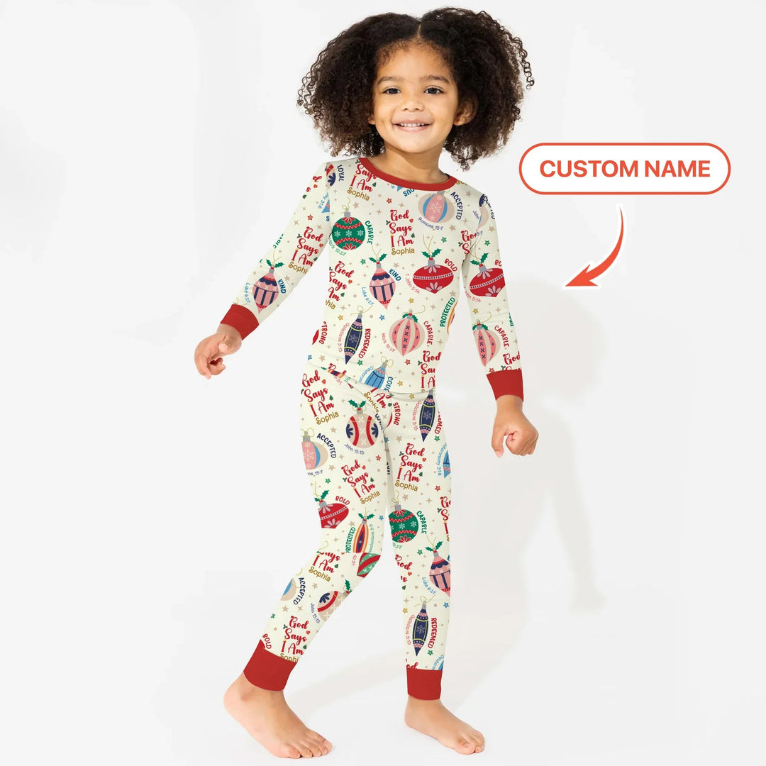 God Says I Am Joyful Christmas Two Piece Long Sleeve Pajama Set - Zumbamboo