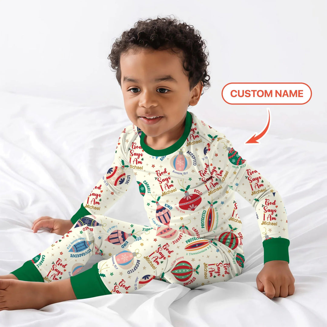 God Says I Am Joyful Christmas Two Piece Long Sleeve Pajama Set - Zumbamboo