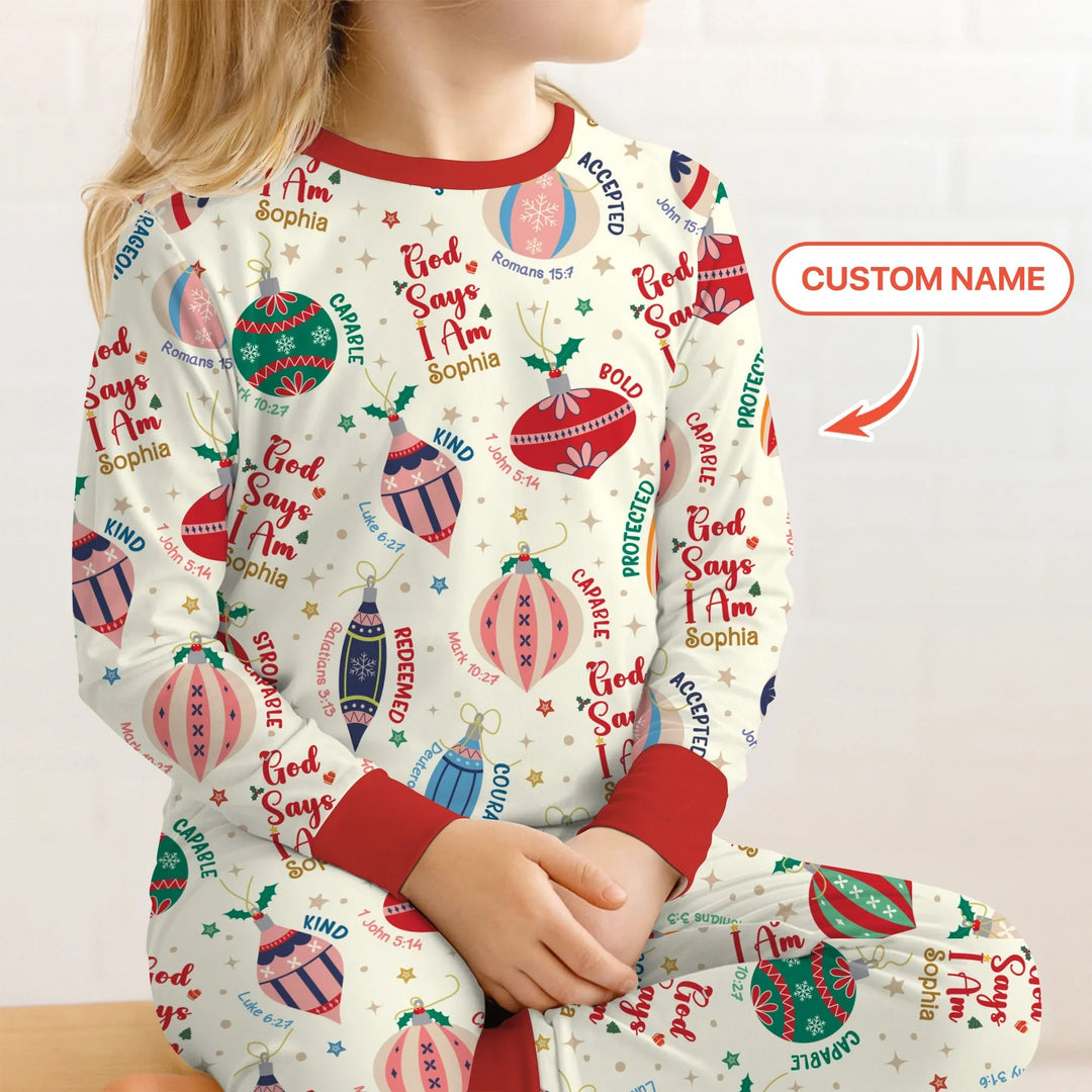 God Says I Am Joyful Christmas Two Piece Long Sleeve Pajama Set - Zumbamboo