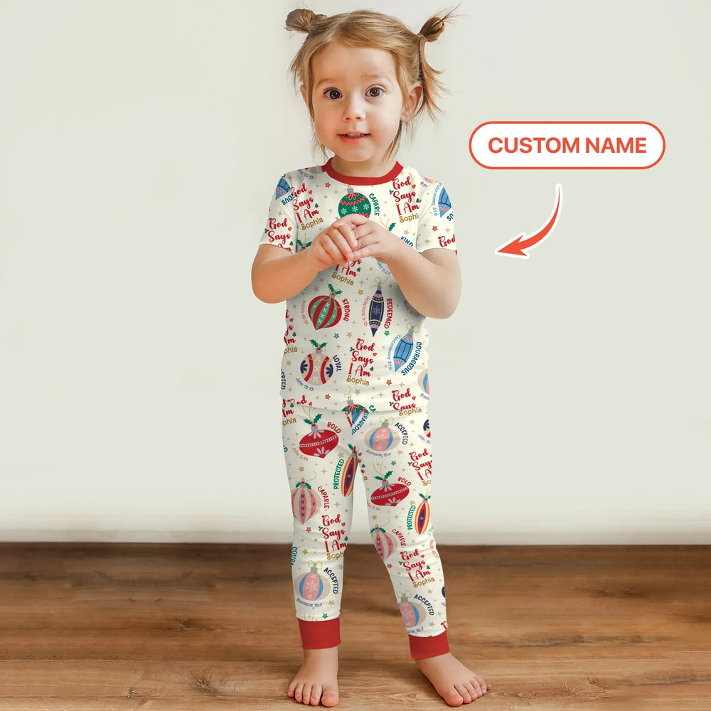 God Says I Am Joyful Christmas Two Piece Short Sleeve Pajama Set - Zumbamboo