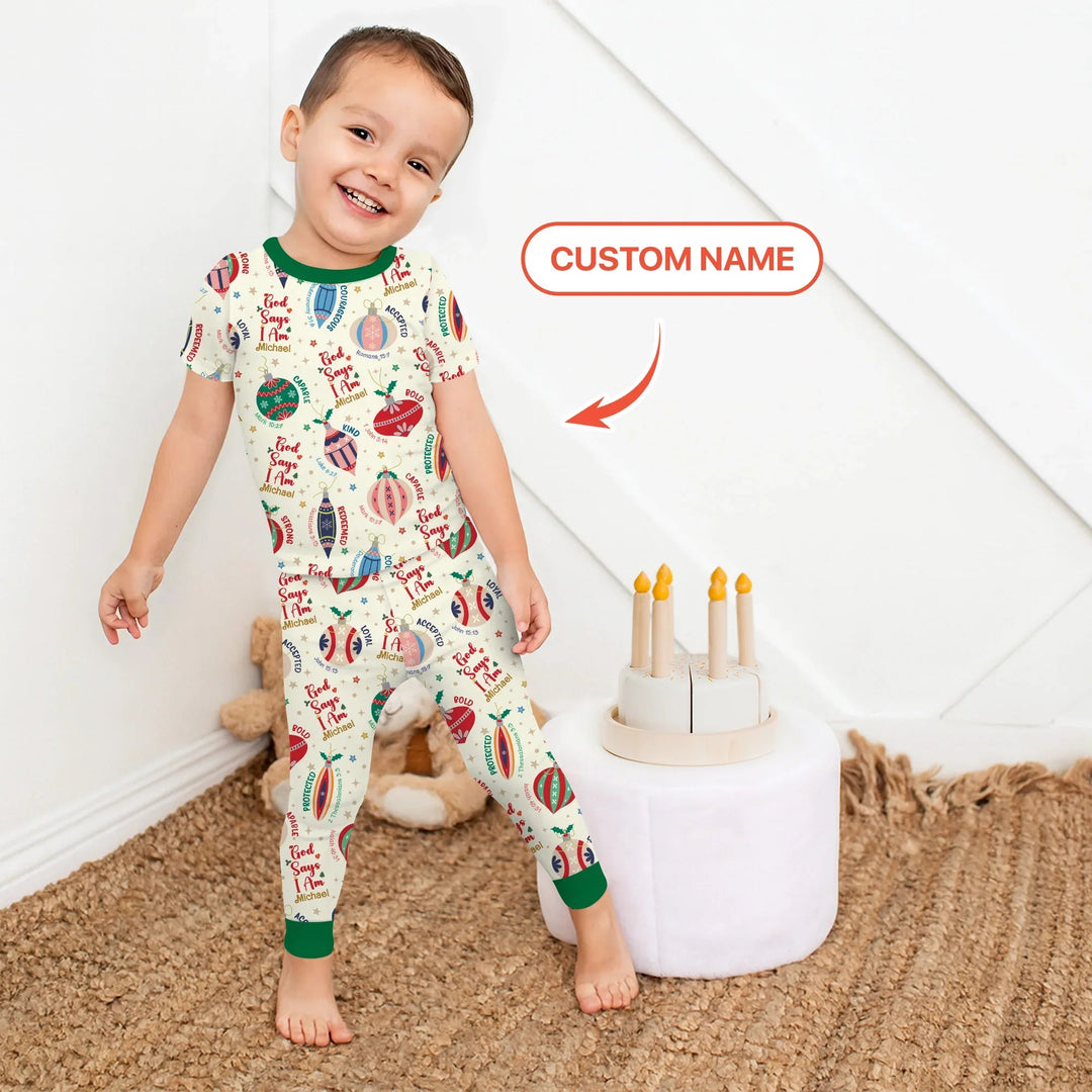 God Says I Am Joyful Christmas Two Piece Short Sleeve Pajama Set - Zumbamboo