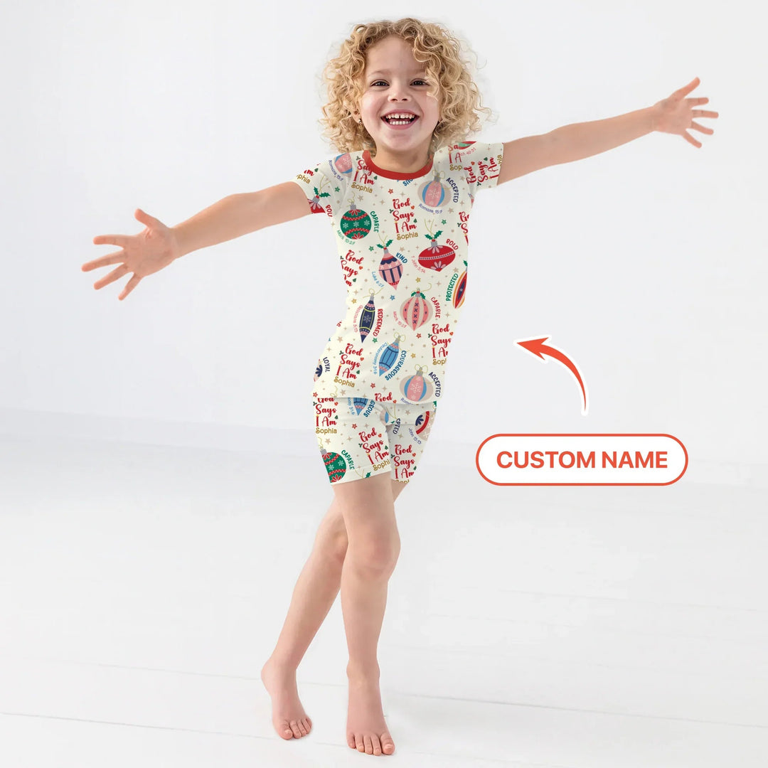 God Says I Am Joyful Christmas Two Piece Short Sleeve Shorts Pajama Set - Zumbamboo