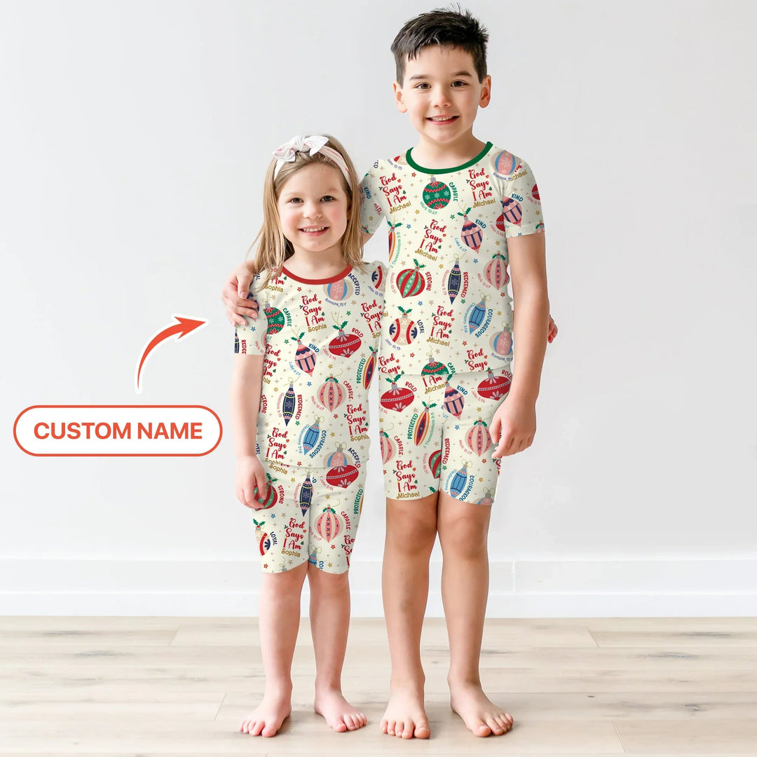 God Says I Am Joyful Christmas Two Piece Short Sleeve Shorts Pajama Set - Zumbamboo