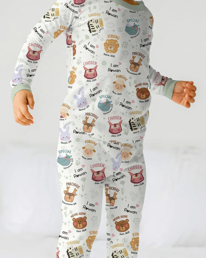 God’s Little Zoo Custom Name Two Piece Long Sleeve Pajama Set - Zumbamboo