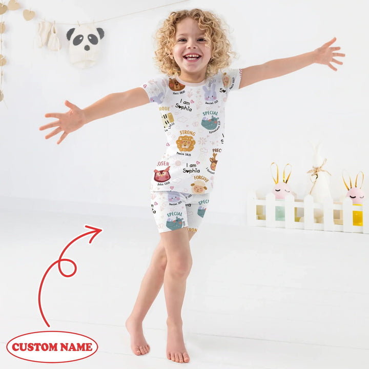 God’s Little Zoo Custom Name Two Piece Short Sleeve Shorts Pajama Set - Zumbamboo