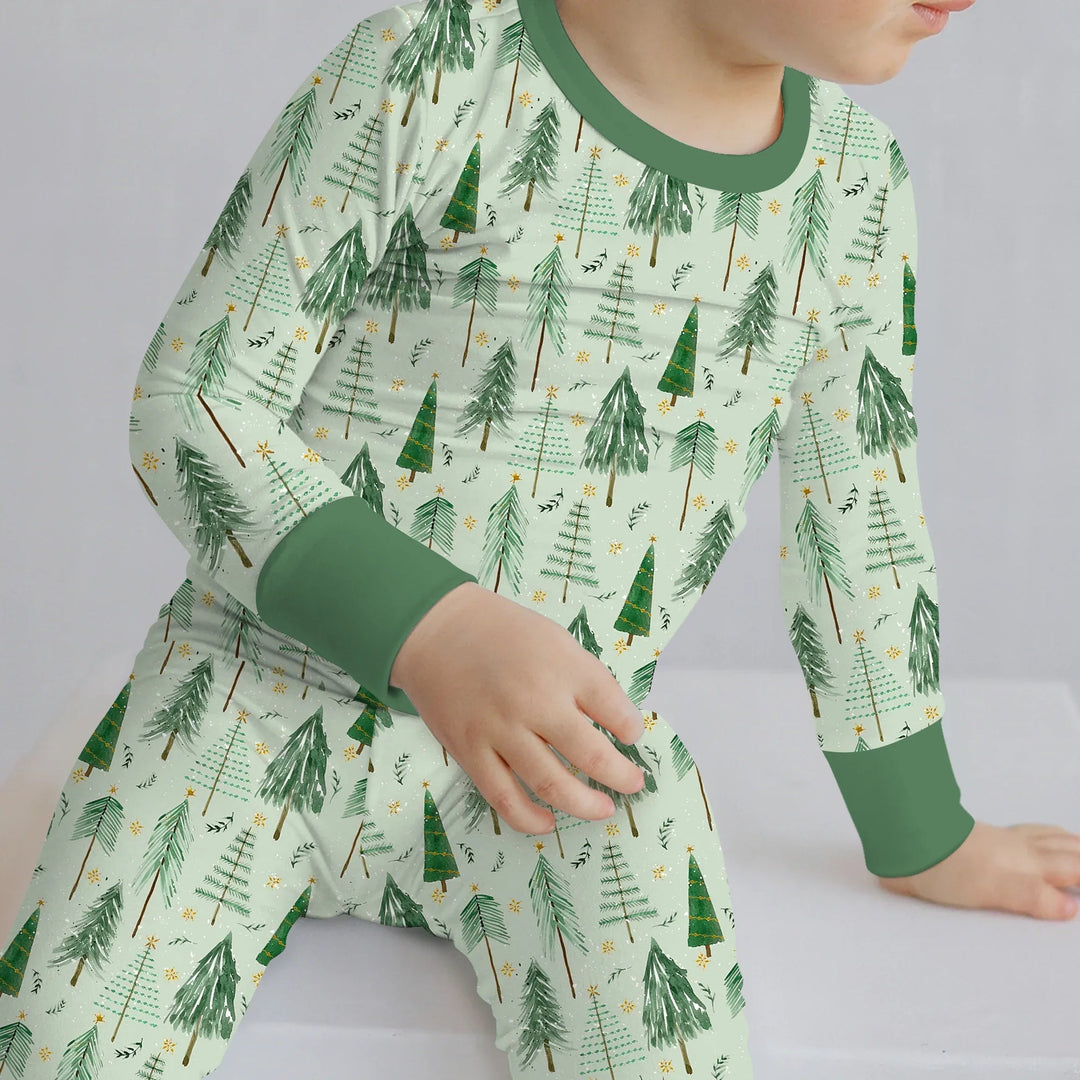 Green Christmas Tree Farm Two Piece Long Sleeve Pajama Set - Zumbamboo