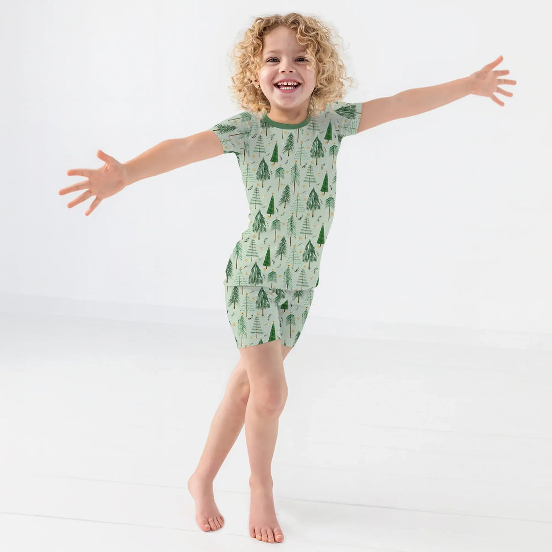 Green Christmas Tree Farm Two Piece Short Sleeve Shorts Pajama Set - Zumbamboo