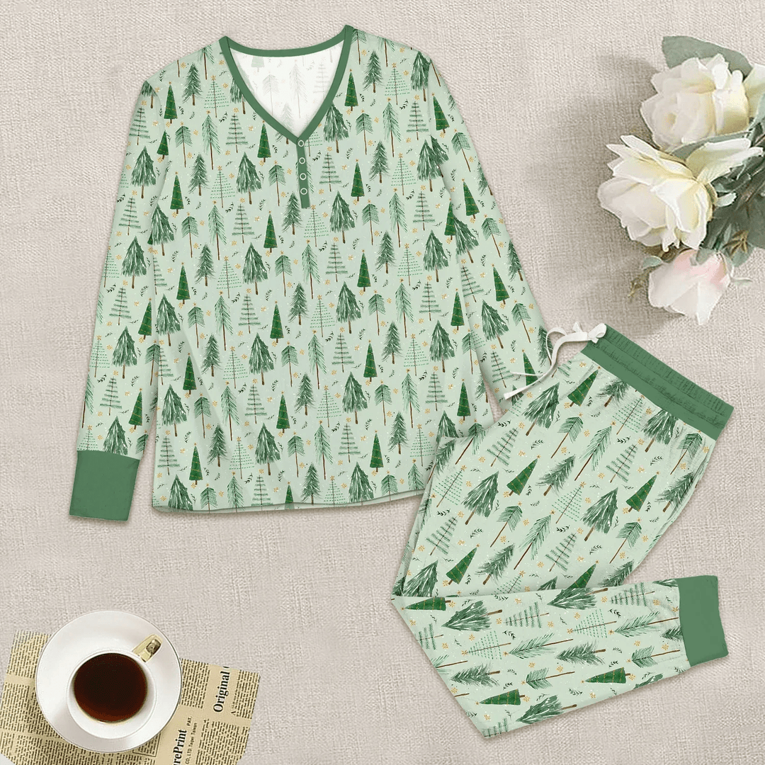 Green Christmas Tree Farm Women Pajama Set - Zumbamboo
