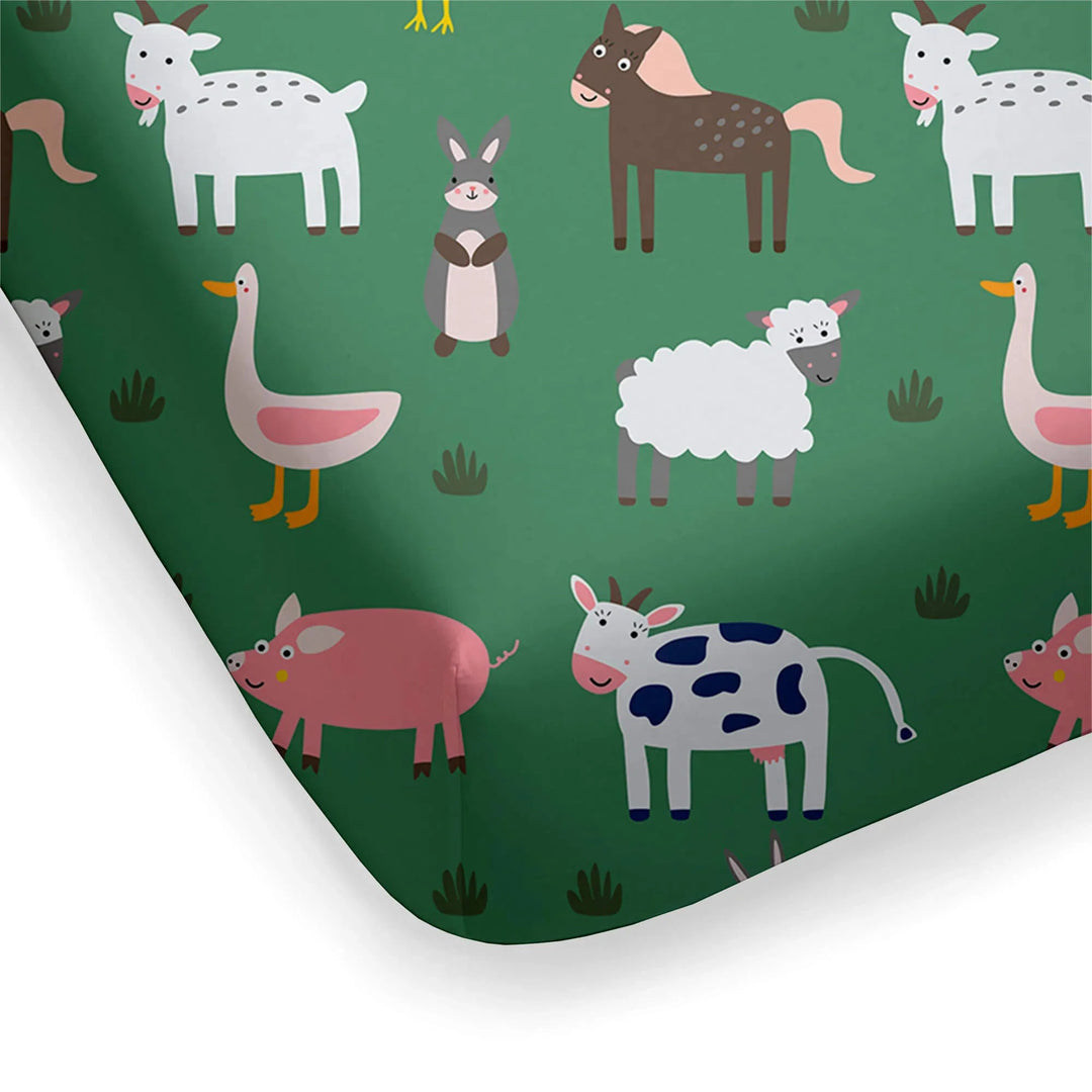 Green Farm Animals Fitted Crib Sheet - Zumbamboo