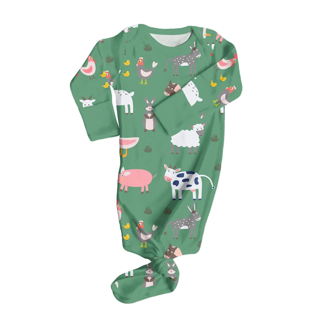 Green Farm Animals Knot Gown - Zumbamboo