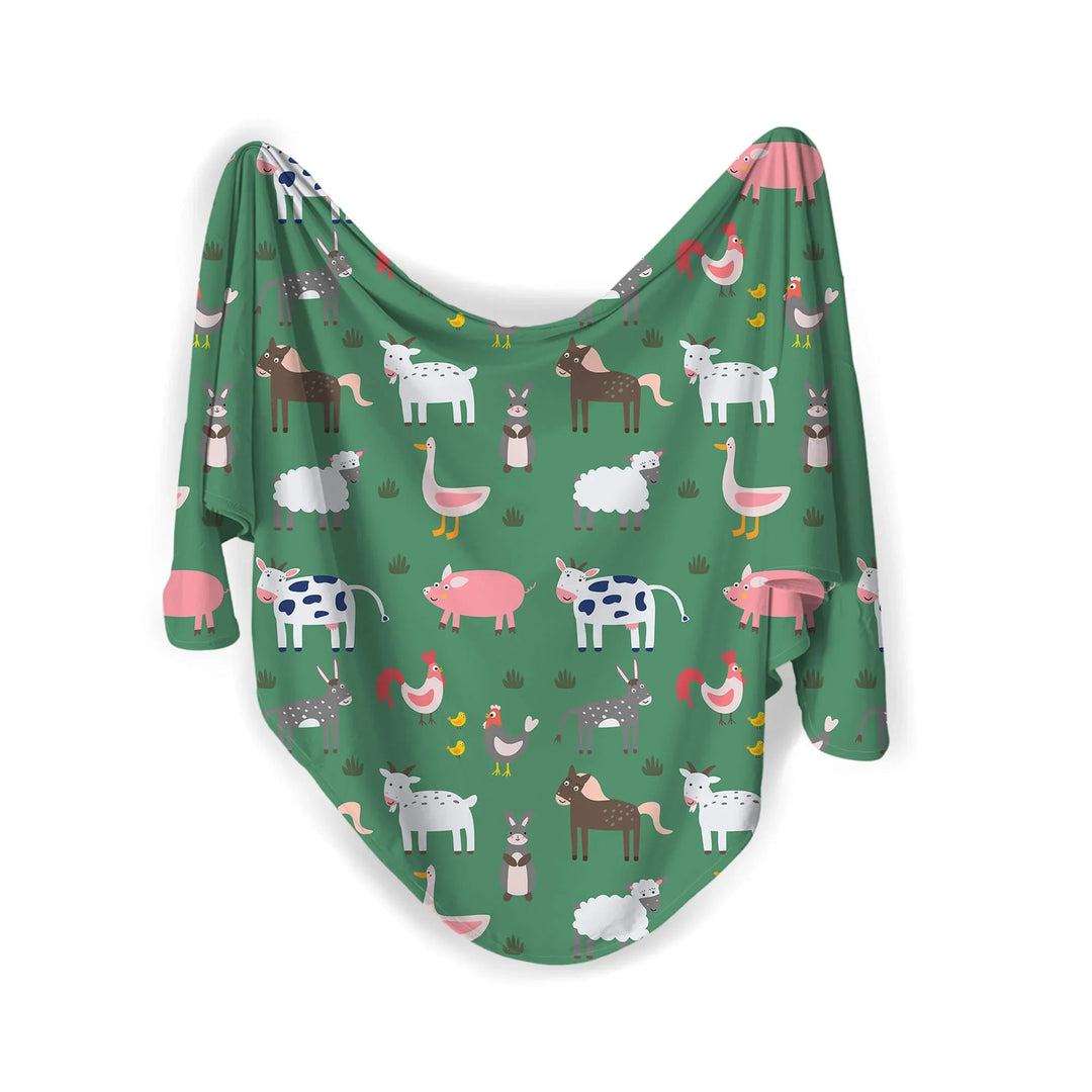 Green Farm Animals Swaddle Blanket - Zumbamboo