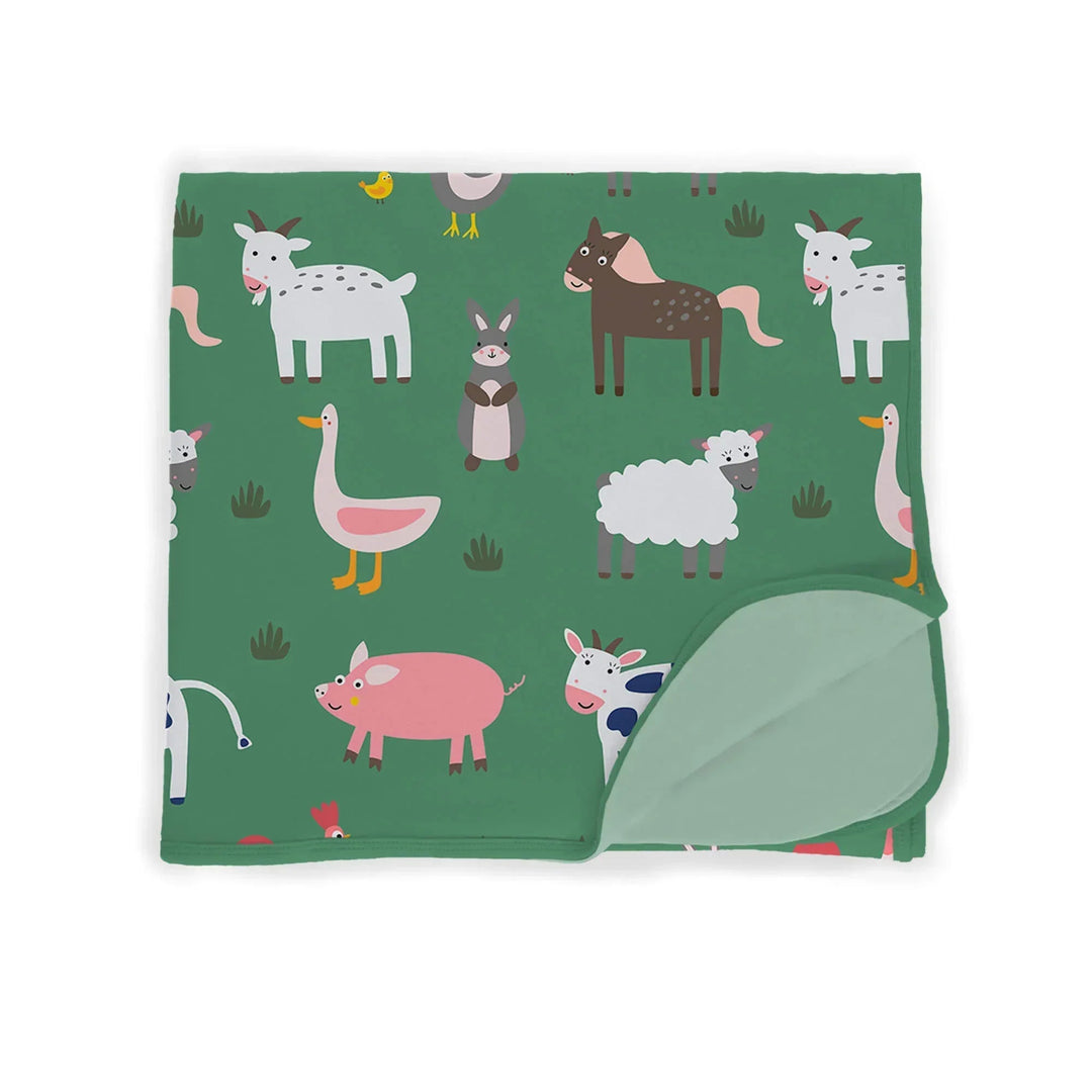 Green Farm Animals Toddler Blanket - Zumbamboo