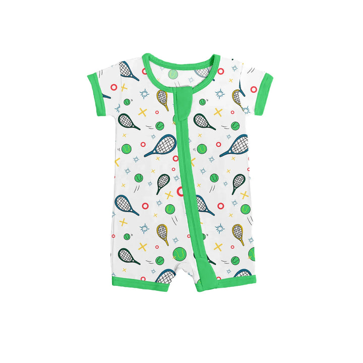 Green Tennis Shorty Zippered Romper , Green Tennis Shorty Zippered Romper - 0-3M