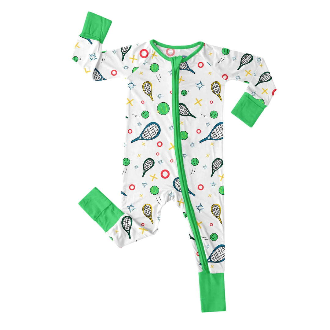 Green Tennis Convertible Zippered Romper , Green Tennis Convertible Zippered Romper - Newborn