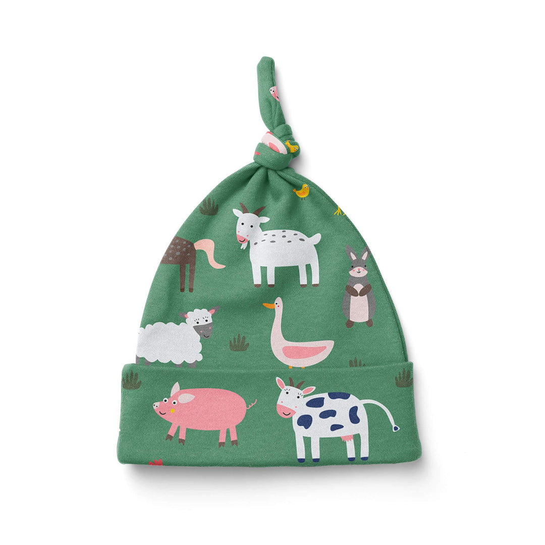 Green Farm Animals Knotted Hat , Green Farm Animals Knotted Hat - Default Title
