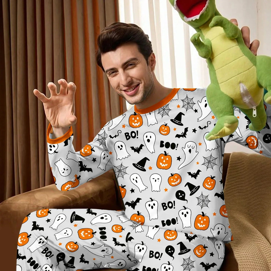 Halloween Boo & Pumpkin Glow In The Dark Men's Pajama Set - Zumbamboo