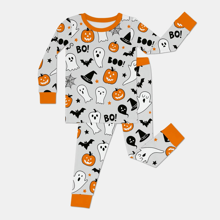 Halloween Boo & Pumpkin Glow In The Dark Two Piece Long Sleeve Pajama Set - Zumbamboo