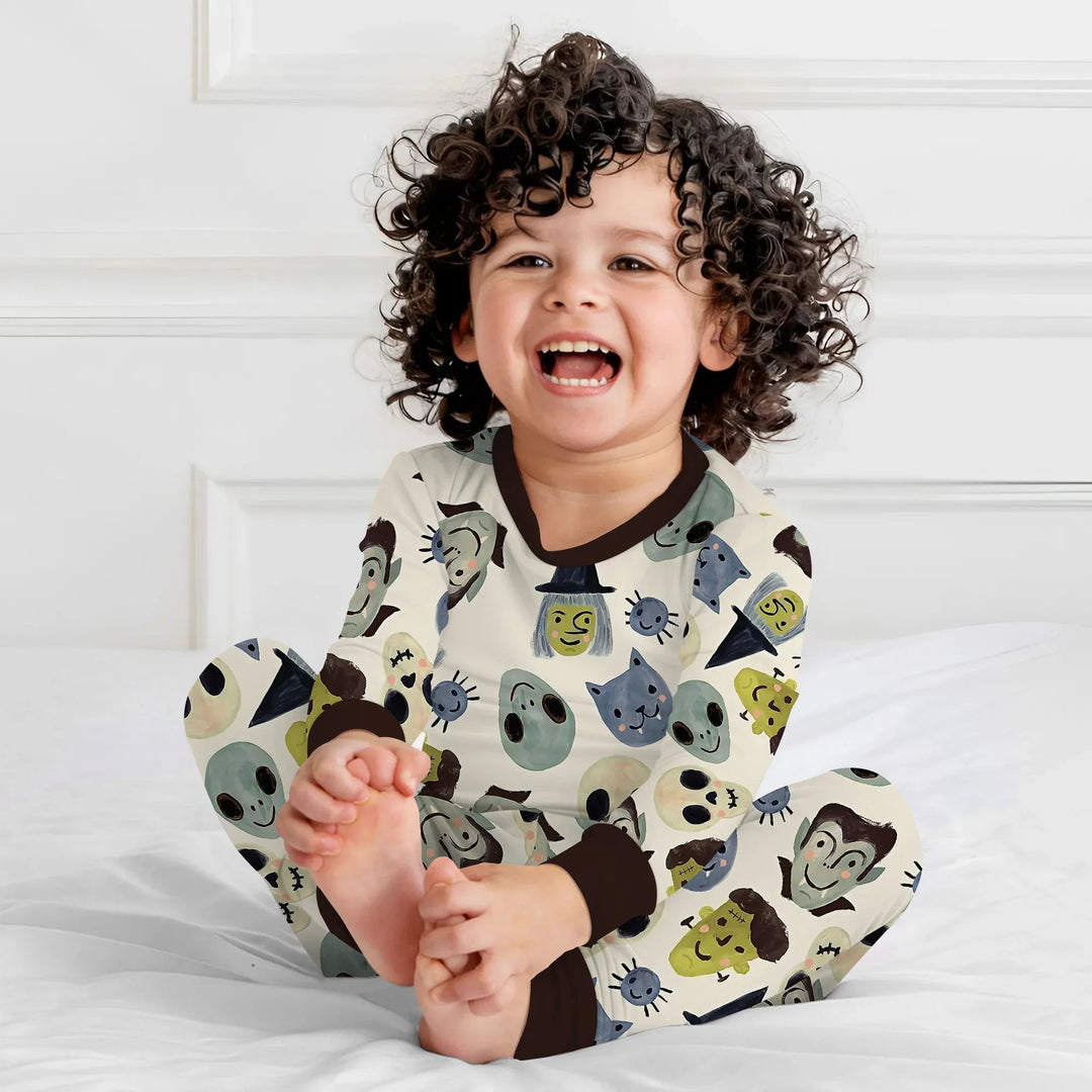 Halloween Face Two Piece Long Sleeve Pajama Set - Zumbamboo