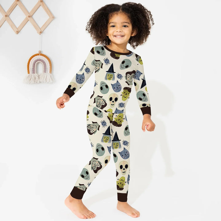 Halloween Face Two Piece Long Sleeve Pajama Set - Zumbamboo