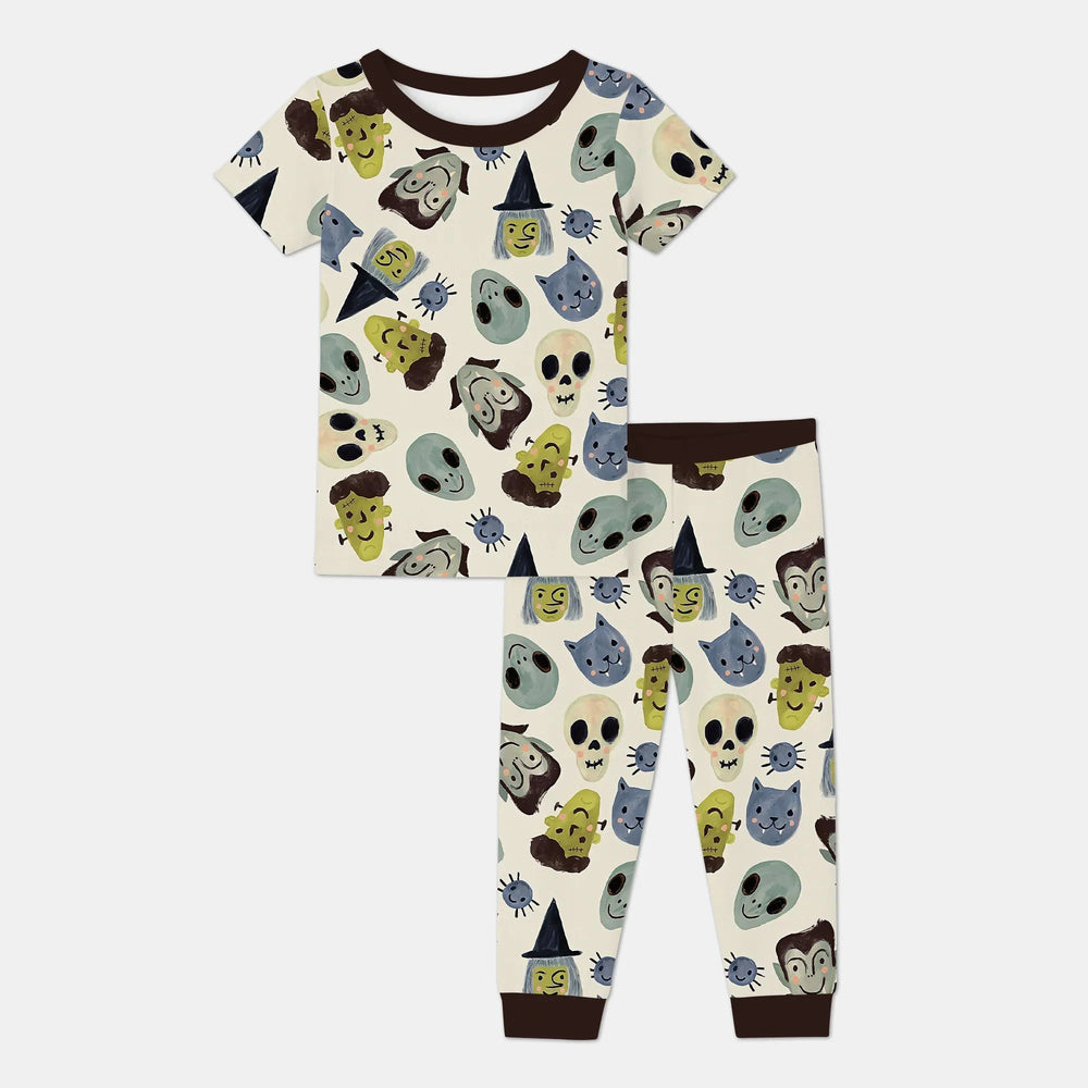 Halloween Face Two Piece Short Sleeve Pajama Set For Haloween - Zumbamboo